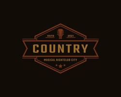 klassieke vintage retro label badge voor country gitaar muziek western saloon bar cowboy logo ontwerpsjabloon vector