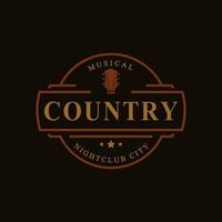 vintage retro badge voor country gitaar muziek western saloon bar cowboy logo embleem symbool vector