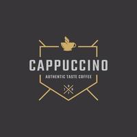 vintage embleem badge coffeeshop logo met kop en koffiebonen symbool in retro stijl vectorillustratie vector