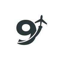 nummer 9 reizen met vliegtuig vlucht logo ontwerpsjabloon element vector
