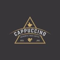 vintage embleem badge coffeeshop logo met kop en koffiebonen symbool in retro stijl vectorillustratie vector