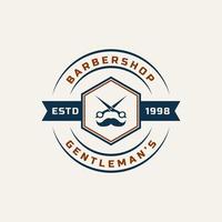 vintage retro badge kapperszaak logo met schaar symbool voor heer kapsel embleem ontwerp symbool vector