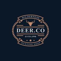 vintage retro badge voor herten rendieren gewei jacht logo embleem ontwerp symbool vector