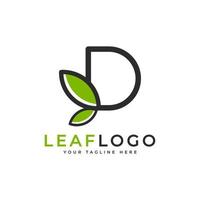 creatief eerste letter d-logo. zwarte vorm lineaire stijl gekoppeld aan groen blad symbool. bruikbaar voor bedrijfs-, gezondheidszorg-, natuur- en boerderijlogo's. platte vector logo-ontwerpideeën sjabloonelement. eps10