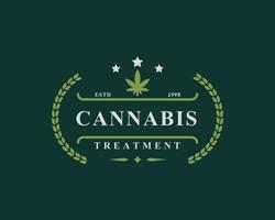 vintage retro badge voor marihuana cannabis hennep pot blad thc cbd gezondheid en medische therapie logo embleem ontwerp symbool vector