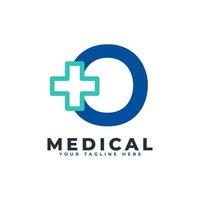 letter o kruis plus logo. bruikbaar voor bedrijfs-, wetenschaps-, gezondheidszorg-, medische, ziekenhuis- en natuurlogo's. vector