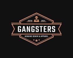 klassieke vintage retro label-badge voor inspiratie voor gangsters en maffia-logo-ontwerp. man in zwart pak symbool vector