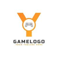 beginletter y met gameconsole-pictogram en pixel voor gaming-logo-concept. bruikbaar voor logo's van bedrijfs-, technologie- en game-opstarttoepassingen. vector