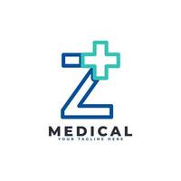 letter z kruis plus logo. lineaire stijl. bruikbaar voor bedrijfs-, wetenschaps-, gezondheidszorg-, medische, ziekenhuis- en natuurlogo's. vector