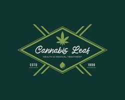 klassieke vintage retro label badge voor marihuana cannabis hennep pot blad thc cbd gezondheid en medische therapie logo ontwerp inspiratie vector