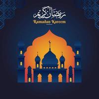 ramadan kareem met moskee op platte achtergrond vectorillustratie voor religieuze feestdag eid festival spandoek of poster vector