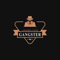 vintage retro badge voor gangsters en maffia man in zwart pak logo embleem ontwerp symbool vector