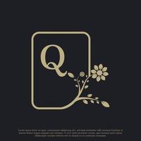 rechthoek letter q monogram luxe logo sjabloon bloeit. geschikt voor natuurlijke, eco-, sieraden-, mode-, persoonlijke of zakelijke branding. vector