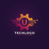 technologie eerste letter u gear logo-ontwerpelement sjabloon. vector