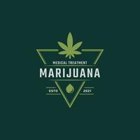 klassieke vintage retro label badge voor marihuana cannabis hennep pot blad thc cbd gezondheid en medische therapie logo ontwerp inspiratie vector