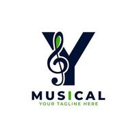 letter y met muziek keynote logo ontwerpelement. bruikbaar voor bedrijfs-, musical-, entertainment-, platen- en orkestlogo's vector