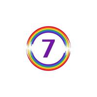 nummer 7 binnen cirkelvormig gekleurd in regenboogkleur vlagborstel logo-ontwerpinspiratie voor lgbt-concept vector