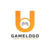 beginletter u met gameconsole-pictogram en pixel voor gaming-logo-concept. bruikbaar voor logo's van bedrijfs-, technologie- en game-opstarttoepassingen. vector