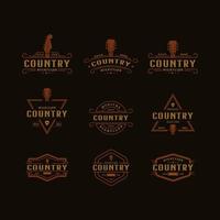 set van klassieke vintage retro label badge voor country gitaar muziek western saloon bar cowboy logo ontwerpsjabloon vector