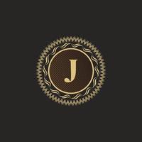 embleem letter j gouden monogram ontwerp. luxe volumetrische logo sjabloon. 3D-lijn ornament voor uithangbord, badge, crest, label, boutique merk, hotel, restaurant, heraldisch. vector illustratie