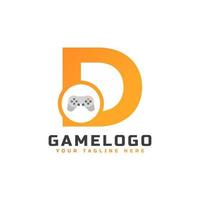 beginletter d met gameconsole-pictogram en pixel voor gaming-logo-concept. bruikbaar voor logo's van bedrijfs-, technologie- en game-opstarttoepassingen. vector