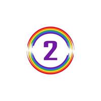 nummer 2 binnen cirkelvormig gekleurd in regenboogkleur vlagborstel logo-ontwerpinspiratie voor lgbt-concept vector