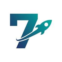 nummer 7 met raket omhoog en swoosh-logo-ontwerp. creatief letterteken geschikt voor bedrijfsmerkidentiteit, reizen, opstarten, logistiek, bedrijfslogosjabloon vector