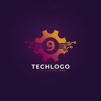 technologie nummer 9 versnelling logo-ontwerpelement sjabloon. vector