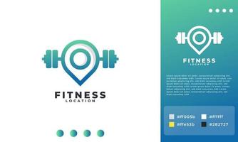 combinatie van barbell en pin locatie logo. punt fitness gym logo ontwerp sjabloon element vector