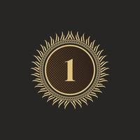 embleem nummer 1 gouden monogram ontwerp. luxe volumetrische logo sjabloon. 3D-lijn ornament voor uithangbord, badge, crest, label, boutique merk, hotel, restaurant, heraldisch. vector illustratie