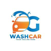 letter g met car wash logo, schoonmaak auto, wassen en service vector logo ontwerp.