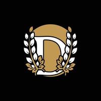 eerste letter d gekoppelde monogram gouden lauwerkrans met cirkel logo. sierlijk ontwerp voor restaurant, café, merknaam, badge, label, luxe identiteit vector