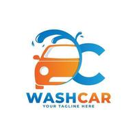 letter c met car wash logo, schoonmaak auto, wassen en service vector logo ontwerp.