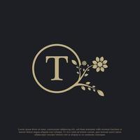 circulaire letter t monogram luxe logo sjabloon bloeit. geschikt voor natuurlijke, eco-, sieraden-, mode-, persoonlijke of zakelijke branding. vector
