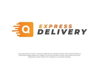 creatief eerste letter q-logo. oranje vorm q brief met snelle verzending bestelwagen icoon. bruikbaar voor bedrijfs- en merklogo's. platte vector logo ontwerp ideeën sjabloon element