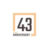 43-jarig jubileumfeest vector met vierkante vorm. de gelukkige verjaardagsgroet viert de illustratie van het sjabloonontwerp