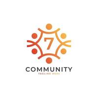gemeenschap nummer 7 verbindende mensen logo. kleurrijke geometrische vorm. platte vector logo-ontwerpsjabloon sjabloon.