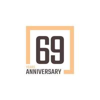69-jarig jubileumfeest vector met vierkante vorm. de gelukkige verjaardagsgroet viert de illustratie van het sjabloonontwerp