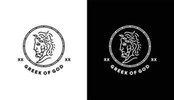 oude Griekse god monoline logo, eenvoudige minimalistische god voor merklogo sjabloon voor kapperszaak, markt, café of grafisch ontwerpbedrijf vector