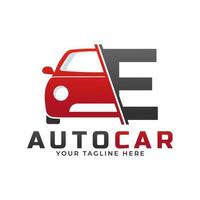 letter e met auto-onderhoudsvector. concept automotive logo-ontwerp van sportwagen. vector