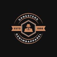 vintage retro badge voor gangsters en maffia man in zwart pak logo embleem ontwerp symbool vector