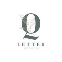 eerste letter q bloemen en botanisch logo. natuurblad vrouwelijk voor schoonheidssalon, massage, cosmetica of spa icoon symbool vector