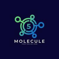 medisch embleem. nummer 5 molecuul logo-ontwerpelement sjabloon. vector