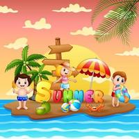 zomervakantie met kinderen op strandeiland vector