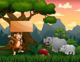 cartoon met wilde dieren in de jungle vector