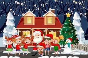 kerst winters tafereel met gelukkige kinderen vector