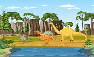 scène met dinosaurussen in het bos vector