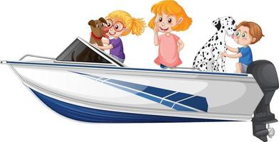 jongen en meisje staan op een snelvarende boot op een witte achtergrond vector