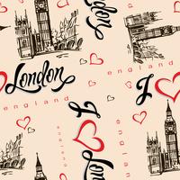 Naadloos patroon. Ik hou van Londen. Engeland. Belettering. Hart. Big Ben. Schetsen. Vector. vector