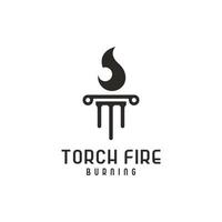 abstracte illustratie letter t brandende fakkel vuur vlam met pijler kolom logo ontwerp inspiratie